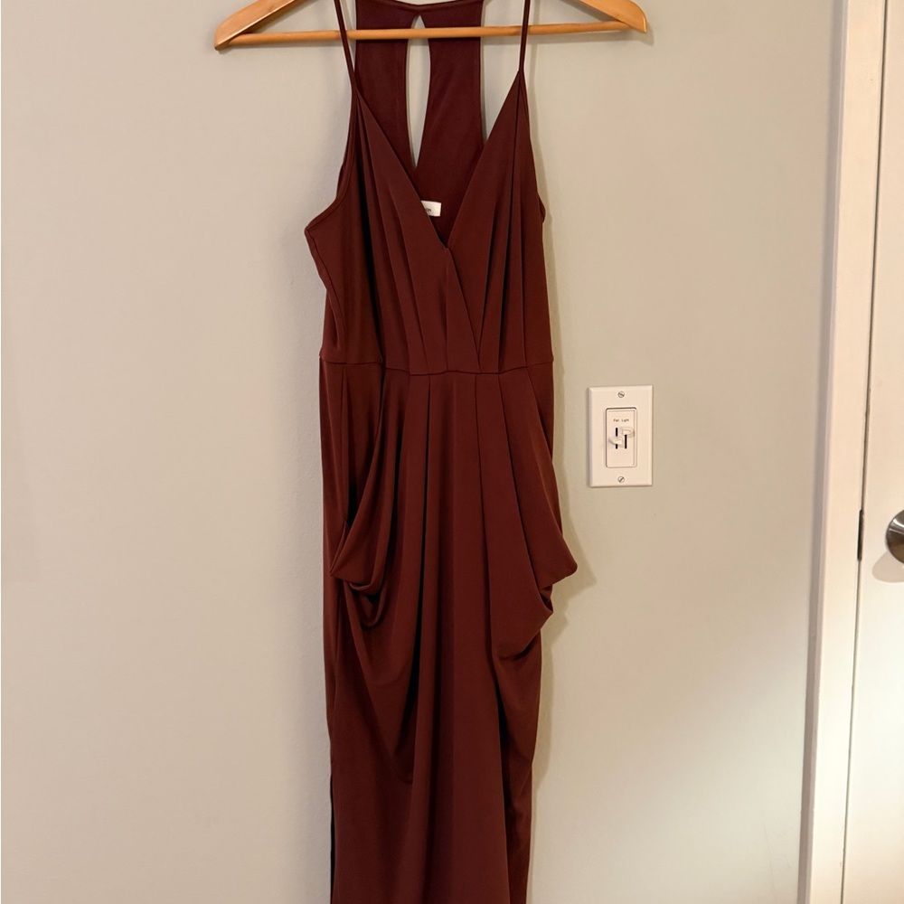 BCBGeneration Burgundy V-Neck Draped Maxi Dress